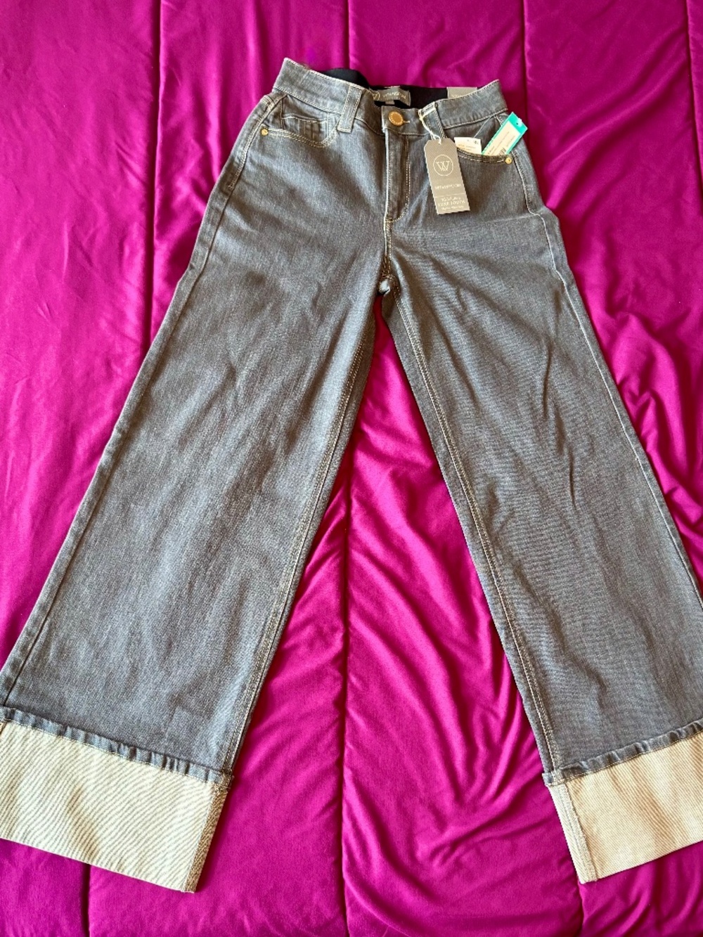 Wit & Wisdom NWT Ab'solution Skyrise Fixed Cuff Wide Leg Grey Jean